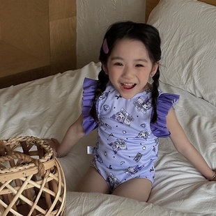 2025新款 速干休閑海邊度假 夏女童連體泳衣可愛庫洛米泳衣無袖