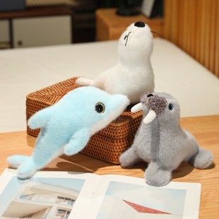 小號海洋館動物公仔擺件寶寶安撫玩偶布娃娃海豚毛絨玩具海獅海馬
