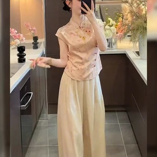家居服套裝 2025新款 國風盤扣提花上衣長褲 新中式 夏 冰絲睡衣女夏季