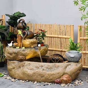 中式 戶外假山流水噴泉別墅花園陽臺水景風水輪招財魚池庭院造景觀