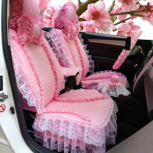 可愛(ài)車墊女士座套全包 春季 卡通汽車坐墊布藝四季 通用亞麻座墊新款