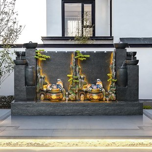 水幕墻流水噴泉酒店公司客廳水景裝 飾F別墅假山庭院魚池風(fēng)水輪景