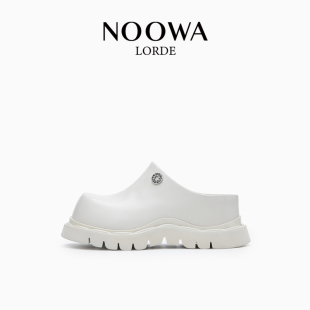 NOOWA厚底包頭拖女2025新款 真皮小個子增高輕便懶人一腳蹬涼拖鞋