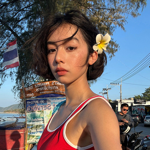 博主同款 甜美森系雞蛋花發夾氛圍感海邊拍照度假風仿真花發卡發飾
