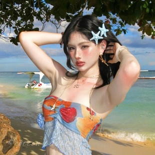 海邊夏日藍色海星發夾ins度假風可愛鴨嘴夾女劉海碎發夾子側邊夾