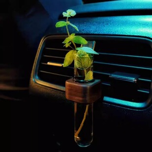 實木車載水培花瓶創意車載擺件汽車空調出風口裝 飾品汽車香薰擴香
