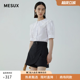 MKMUC202 襯衫 MESUX米岫鏤空感泡泡袖 設計復古鏤空花邊大翻領短袖