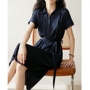 長裙子夏季 重磅桑蠶絲法式 新款 裙高端真絲連衣裙2025女裝 氣質襯衫