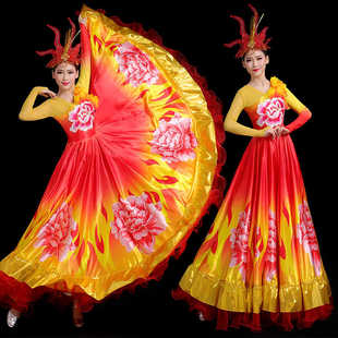 720度b開(kāi)場(chǎng)舞大擺裙演出服大合唱服長(zhǎng)裙廣場(chǎng)舞連衣裙現(xiàn)代舞蹈服裝