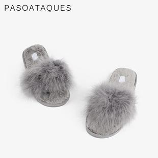 PASOATAQUES盻玥女室內毛絨拖鞋 毛毛棉冬天防滑家居舒適夏可愛