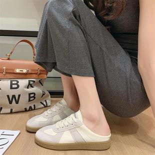 懶人一腳蹬包頭半拖鞋 新款 潮 2025女外穿夏季 復古顯腳小銀色德訓鞋