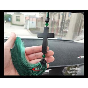 新款 黑檀木十字架汽車掛件紫光檀原木車掛高檔車載后視鏡掛飾吊墜