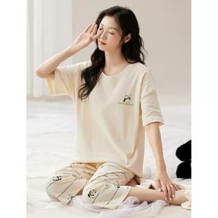夏季 短褲 2024新款 春秋夏款 睡衣女款 少女士家居服套裝 夏天純棉短袖