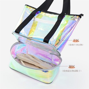 炫彩沙灘包透明干濕分離防水大容量果凍包游泳健身泳衣裝 備收納袋