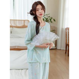 家居服可外穿國風2025新款 新品 綿綢新中式 款 人造棉 棉綢睡衣女夏季