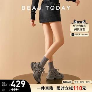 輕便灰色運動鞋 BeauToday厚底老爹鞋 休閑跑步鞋 顯腳小新款 女夏季