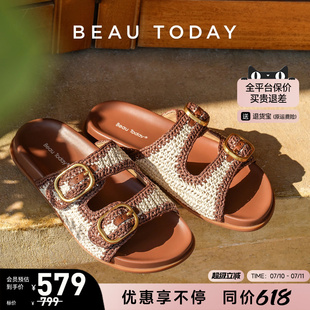 外穿羅馬涼鞋 BeauToday平底涼鞋 夏季 2025新款 編織海邊涼拖女 女款
