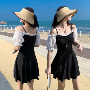 連體保守遮肚顯瘦韓國(guó)ins風(fēng)學(xué)生泡溫泉游泳裝 泳衣女2024新款 裙式