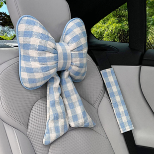 蝴蝶結(jié)汽車頭枕護(hù)頸枕創(chuàng)意可愛車內(nèi)裝 飾車載座椅靠枕甜美女生腰靠
