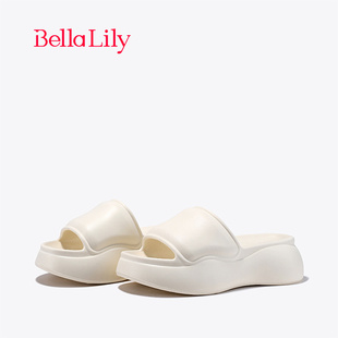 BellaLily新款 女防滑輕便一字拖厚底涼拖 踩屎感增高拖鞋