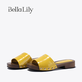 度假沙灘拖鞋 高級感一字拖時尚 女外穿涼拖 新款 BellaLily2025夏季