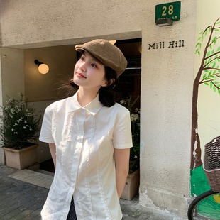 新款 感學院襯衫 上衣白色蕾絲花邊襯衣設計 風春夏短袖 女感少女修身