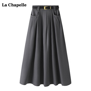 高腰a字中長款 拉夏貝爾 半身裙女秋季 Chapelle腰帶西裝 裙子