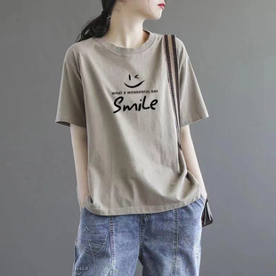 印花純棉顯瘦上衣 T恤夏季 外貿出口女裝 品牌清倉撿漏文藝休閑短袖