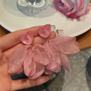 海邊度假風花瓣耳環女氣質高級大氣圓臉顯瘦耳釘仙氣甜美耳飾耳夾