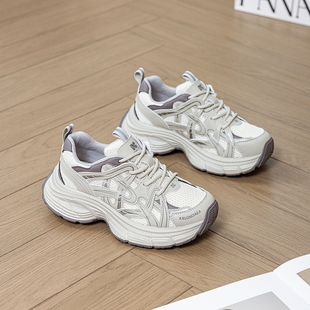 超火厚底老爹鞋 子女鞋 女2025春季 輕便軟底真皮運動休閑鞋 新款 爆款