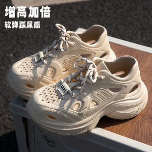 女 戶外穿開(kāi)車(chē)沙灘海邊耐磨涉水踩屎感涼鞋 厚底增高洞洞鞋 女士夏季
