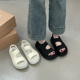 TWTW夏季 增高女鞋 新款 女厚底羅馬松糕沙灘鞋 露趾彈力布涼鞋 SGIRL