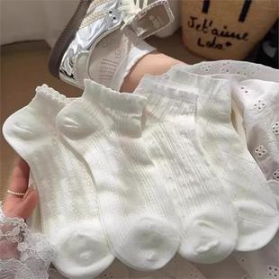 白色襪子女夏季 網眼透氣韓國日系蝴蝶結花邊少女夏天短襪 薄款
