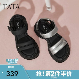 2025夏新CU601BL5 松糕底沙灘涼鞋 TATA他她黑色涼鞋 女厚底運(yùn)動(dòng)涼鞋