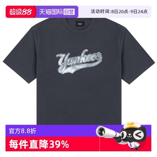 自營 復古老花標上衣休閑服圓領半袖 MLB情侶短袖 女裝 T恤潮 男裝
