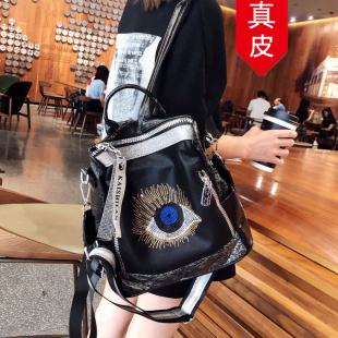香港代購 高級感洋氣百搭多功能旅行背包 真皮燙鉆雙肩包女2025新款