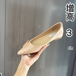 裸色法式 cm性感百搭通勤女單鞋 淺口尖頭平底鞋 內增高3 女鞋 25新款