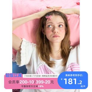 圓領(lǐng)蝴蝶結(jié)可愛(ài)家居服可外穿A 睡衣女春夏棉質(zhì)套裝 yso 禮物系列