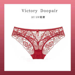 女純棉襠透氣本命年紅色三角褲 維多利亞多培爾法式 性感蕾絲內(nèi)褲