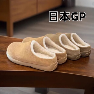 懶人一腳蹬加絨保暖勃肯鞋 新款 女秋冬季 日本GP真皮厚底包頭毛毛鞋
