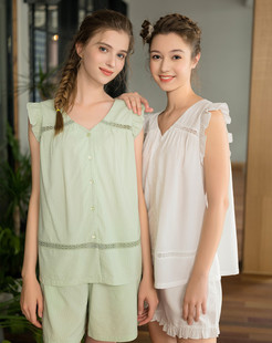 法式 麥可將睡衣2025女短褲 夏季 薄款 花邊家居服可外穿2521 短袖