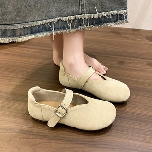 勃肯皮帶扣平底女鞋 豆豆鞋 真皮瑪麗珍鞋 奶奶鞋 女單鞋 2025春夏新款