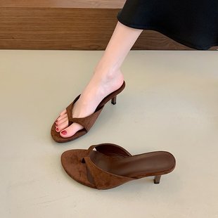 人字拖女外穿配裙子簡約氣質(zhì)細(xì)跟涼鞋 小香風(fēng) 復(fù)古高跟夾趾涼拖鞋