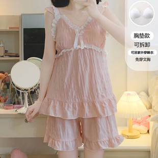 宮廷風(fēng)外穿家居服3036 蕾絲花邊帶胸墊吊帶背心睡衣女夏季 星