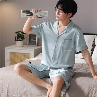 夏季 睡衣男士 薄款 冰絲簡約純色青少年韓版 家居服 新品 大碼 2025新款