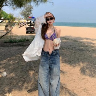 格紋比基尼三點式 分體泳衣女夏可愛性感bikini海邊沙灘度假泳裝