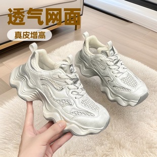 女2025春季 女百搭休閑女鞋 新款 輕便跑步鞋 時尚 網面透氣厚底老爹鞋