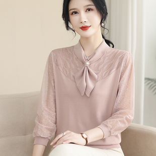 洋氣質小衫 冰絲紗袖 薄中年女寬松針織衫 夏季 T恤 套裝 年輕媽媽春裝
