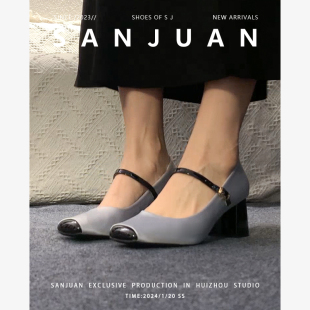 氣質芭蕾小皮鞋 女粗跟仙女單鞋 復古瑪麗珍高跟鞋 三卷sanjuan法式
