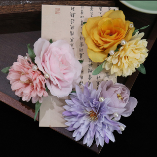 森系發飾原創洛麗塔花朵發夾度假絹花漢服古風頭飾拍照寫真